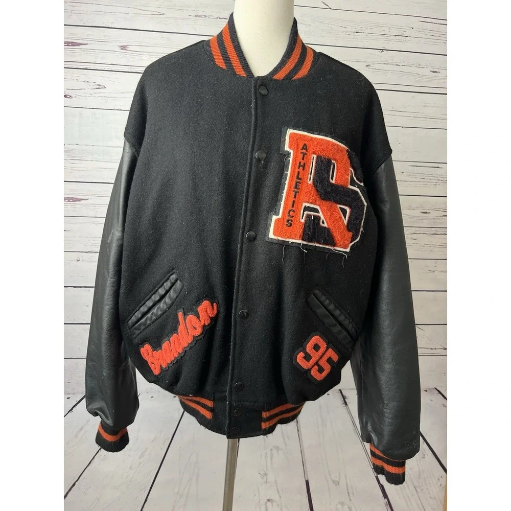 Delong Letterman Jacket Wool USA Large Vintage 80s 90s High School Bomber Coat